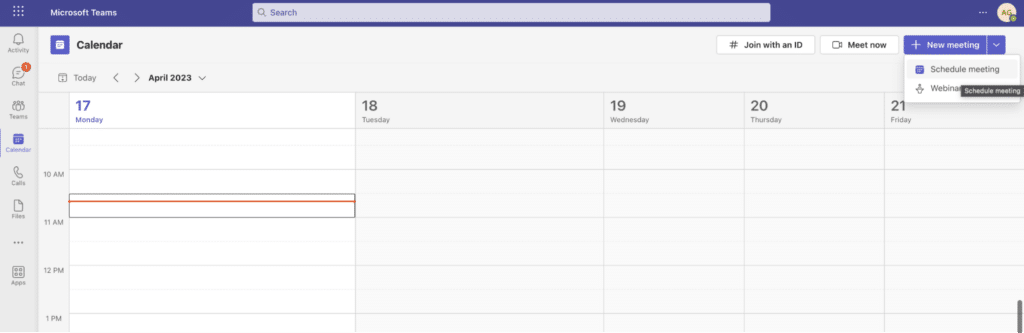 Microsoft Teams - Scheduling Assistant New Meeting