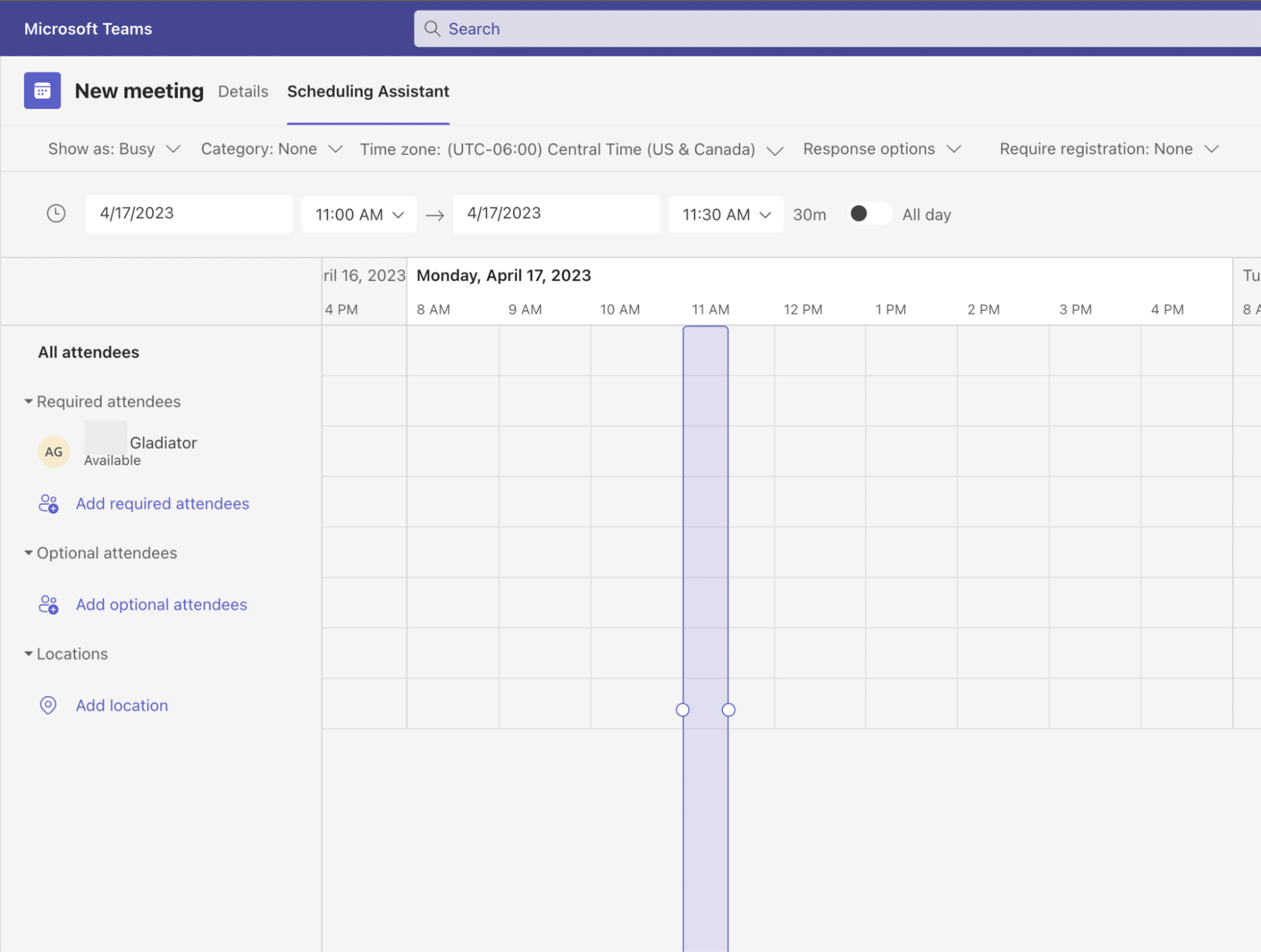 Microsoft Teams - Scheduling Assistant